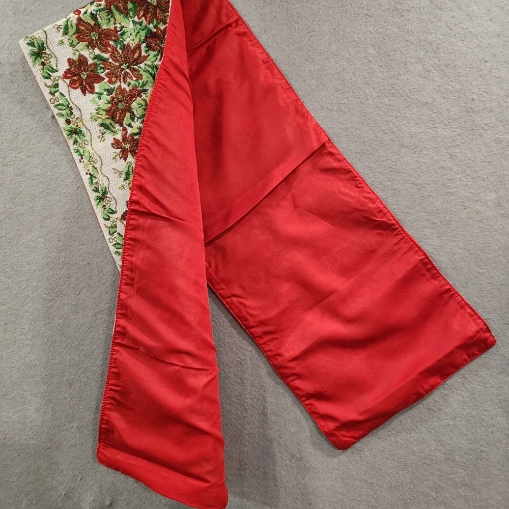 Christmas Tapestry Table Runner Poinsettia Holly Berries 70